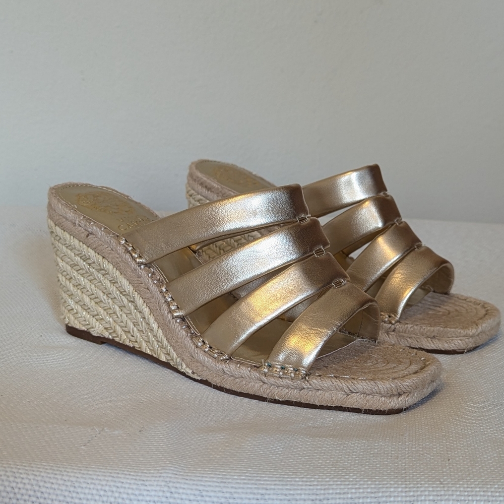 Vince Camuto Metallic Gold Espadrille Slide Sandals - Picture 2 of 9